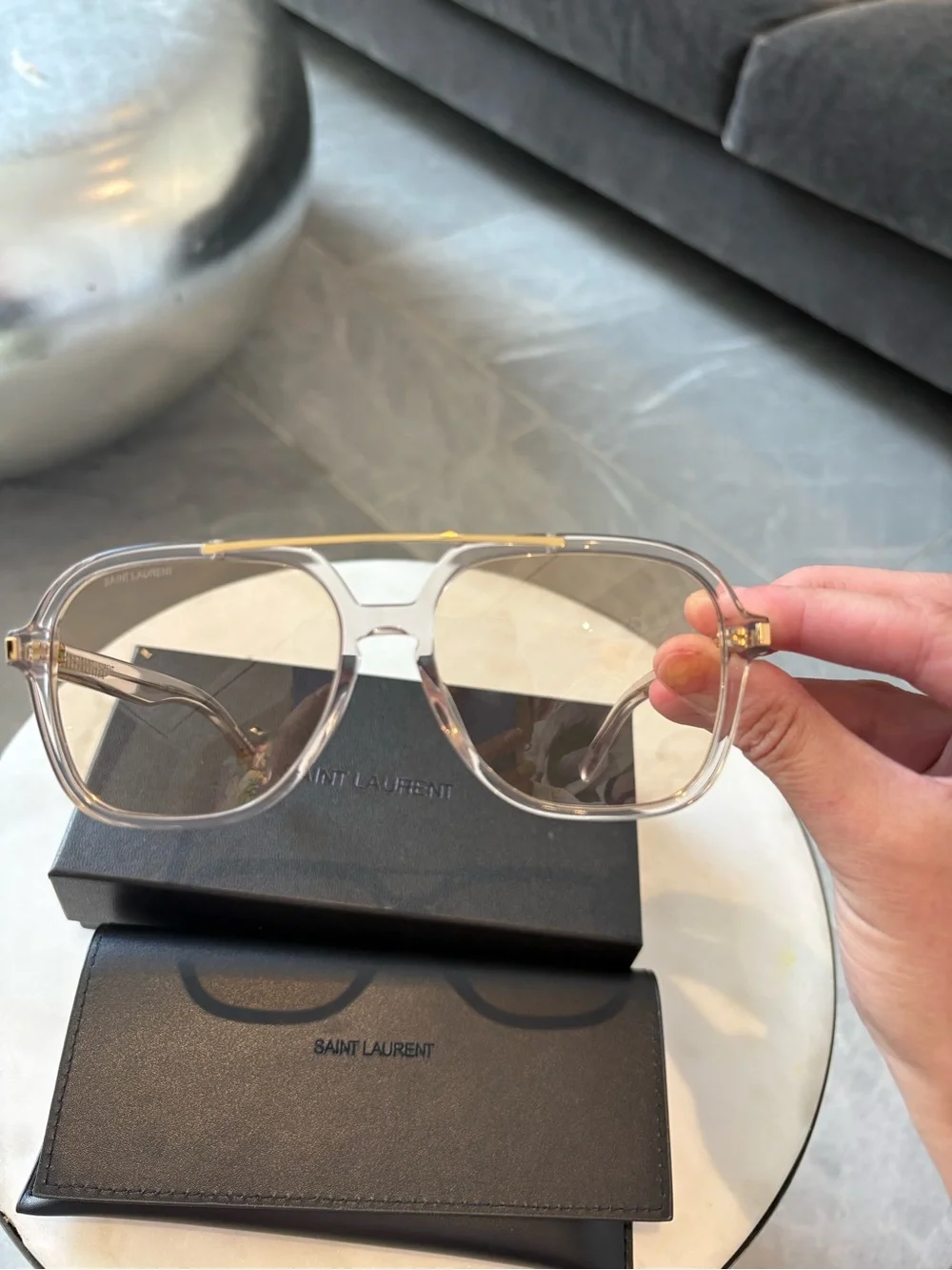 Saint Laurent SL 545 aviator acetate sunglasses unisex pastel yellow gold logo